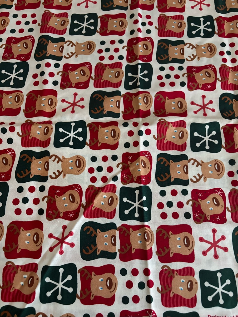 Festive Reindeer Print Holiday Fabric - Red, Green, Brown 1 yard